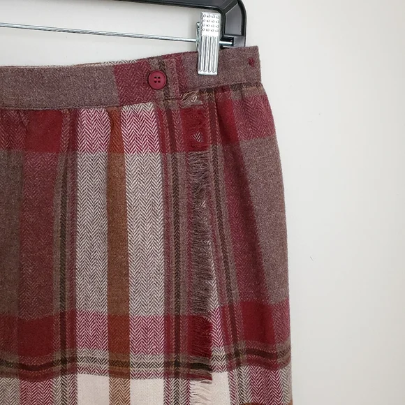 Vintage ILGWU Wool Blend Berry & Brown Wrap Skirt Size 12 - Picture 6 of 8